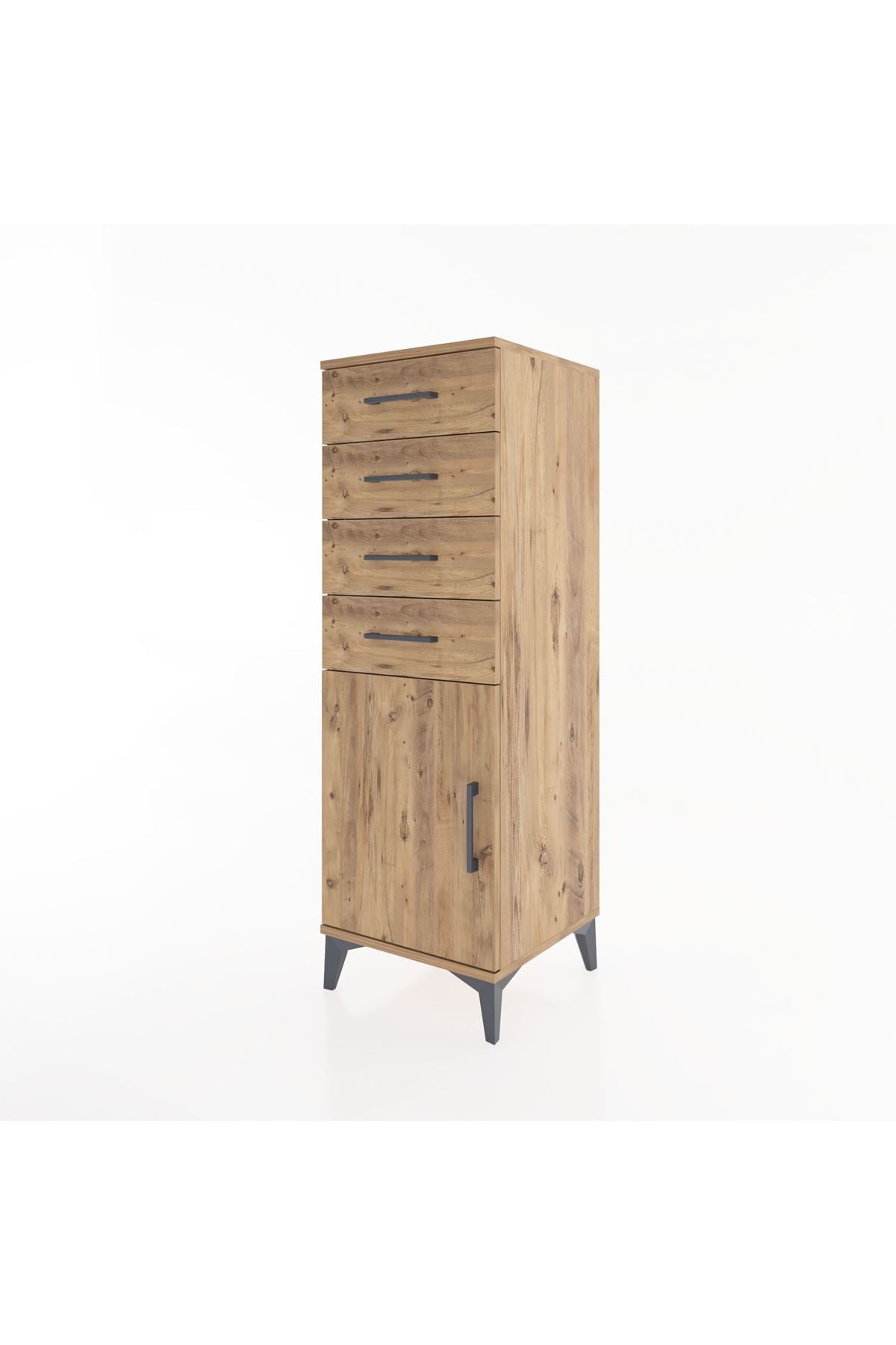 Hyperion Dolap Tek Raflı 4 Çekmeceli Tek Kapaklı 44x44x134 Çam-Çam