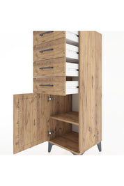 Hyperion Dolap Tek Raflı 4 Çekmeceli Tek Kapaklı 44x44x134 Çam-Çam