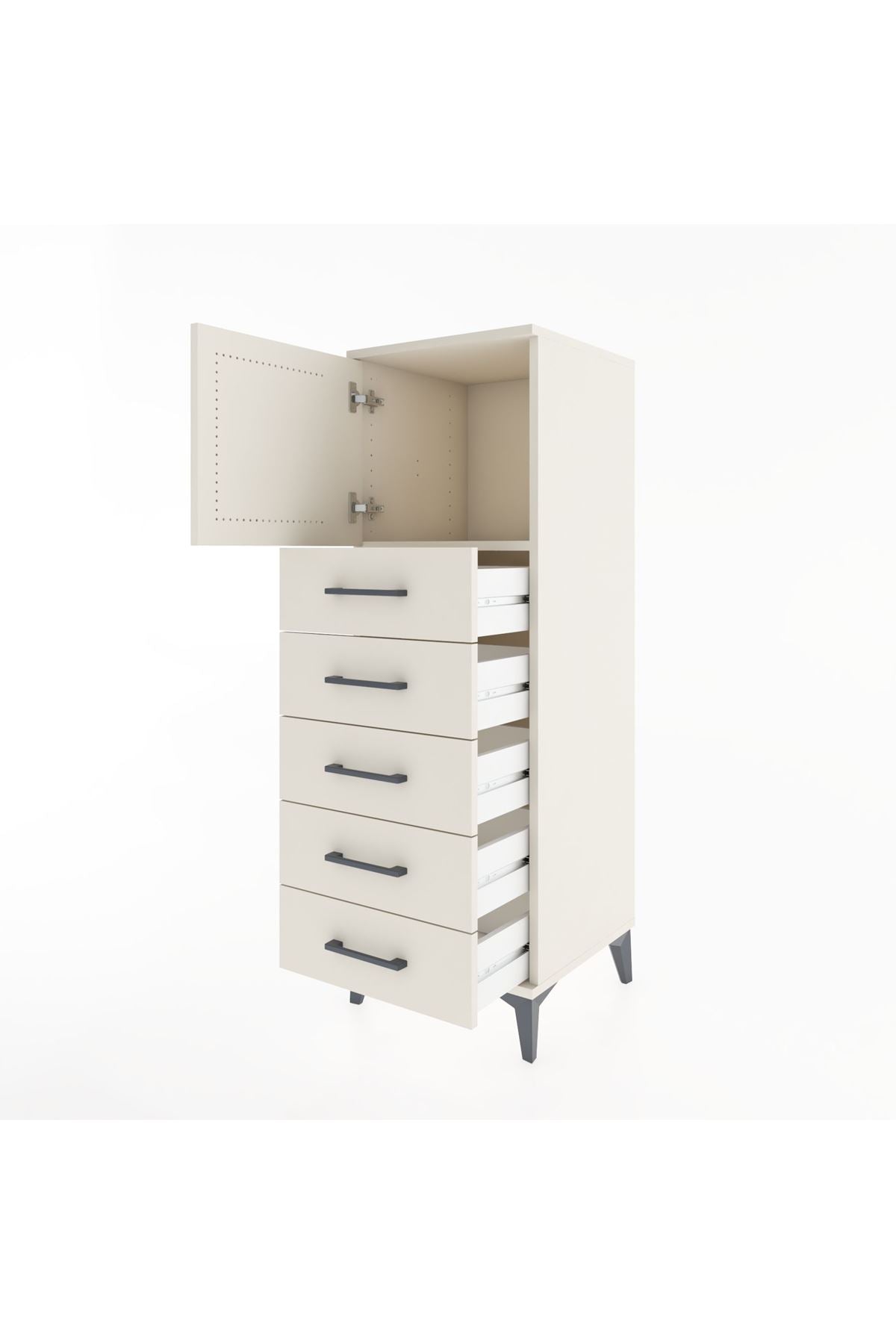 Hyperion Dolap Tek Raflı 5 Çekmeceli Tek Kapaklı 44x44x134 Aytaşı-Aytaşı