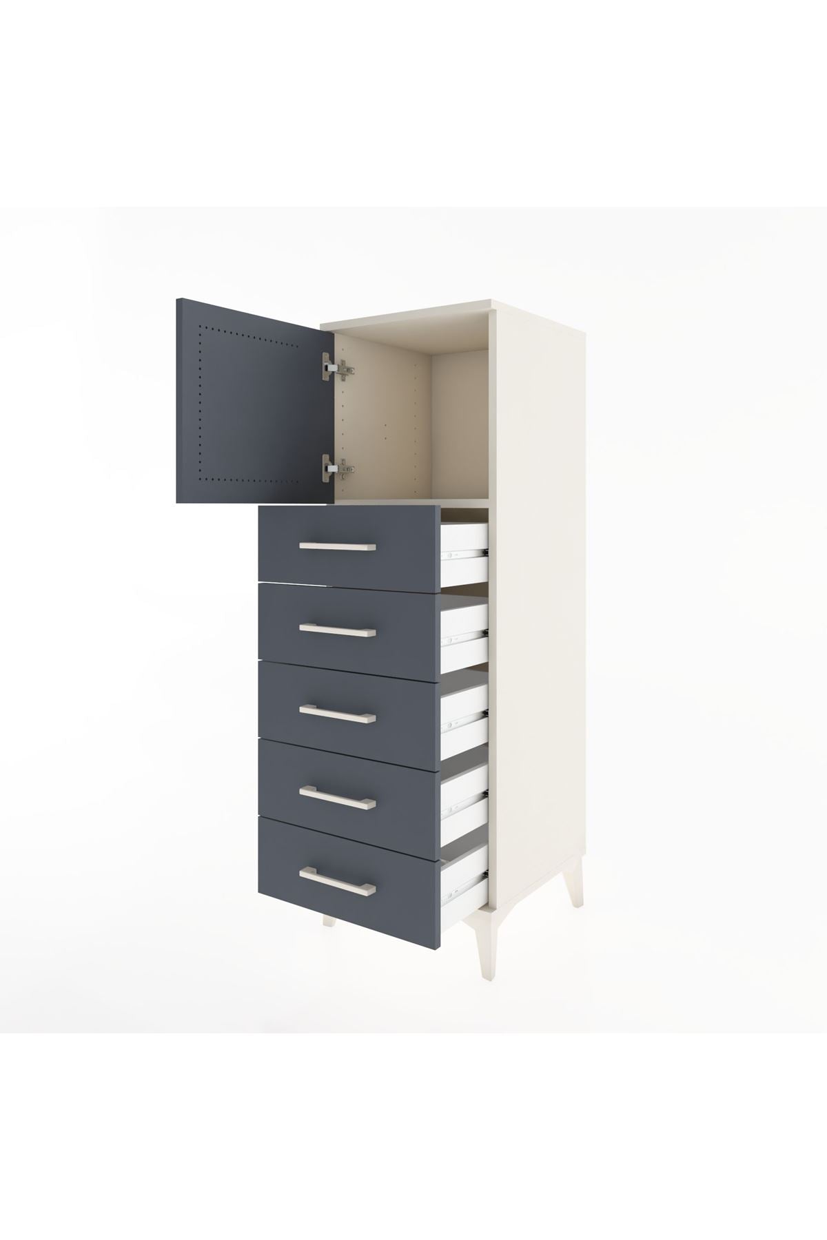 Hyperion Dolap Tek Raflı 5 Çekmeceli Tek Kapaklı 44x44x134 Aytaşı-Antrasit