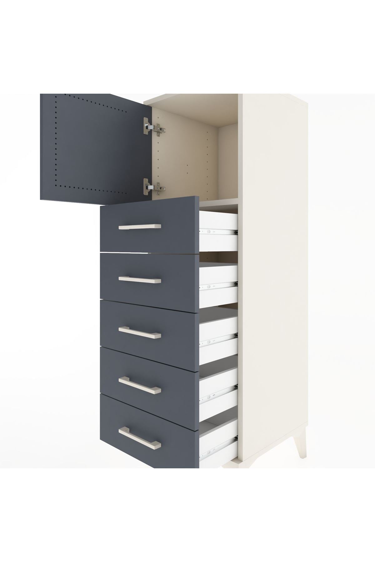 Hyperion Dolap Tek Raflı 5 Çekmeceli Tek Kapaklı 44x44x134 Aytaşı-Antrasit