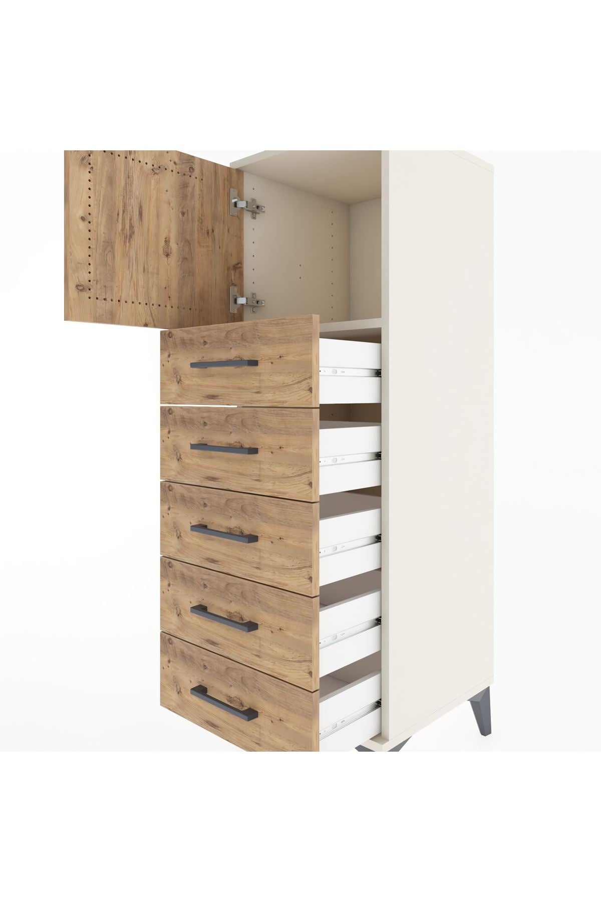 Hyperion Dolap Tek Raflı 5 Çekmeceli Tek Kapaklı 44x44x134 Aytaşı-Çam