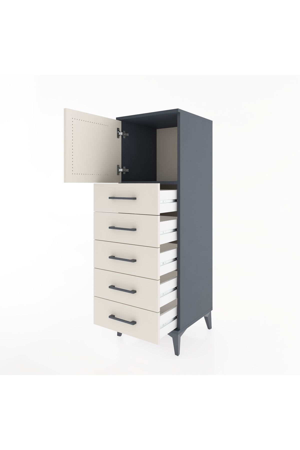 Hyperion Dolap Tek Raflı 5 Çekmeceli Tek Kapaklı 44x44x134 Antrasit-Aytaşı