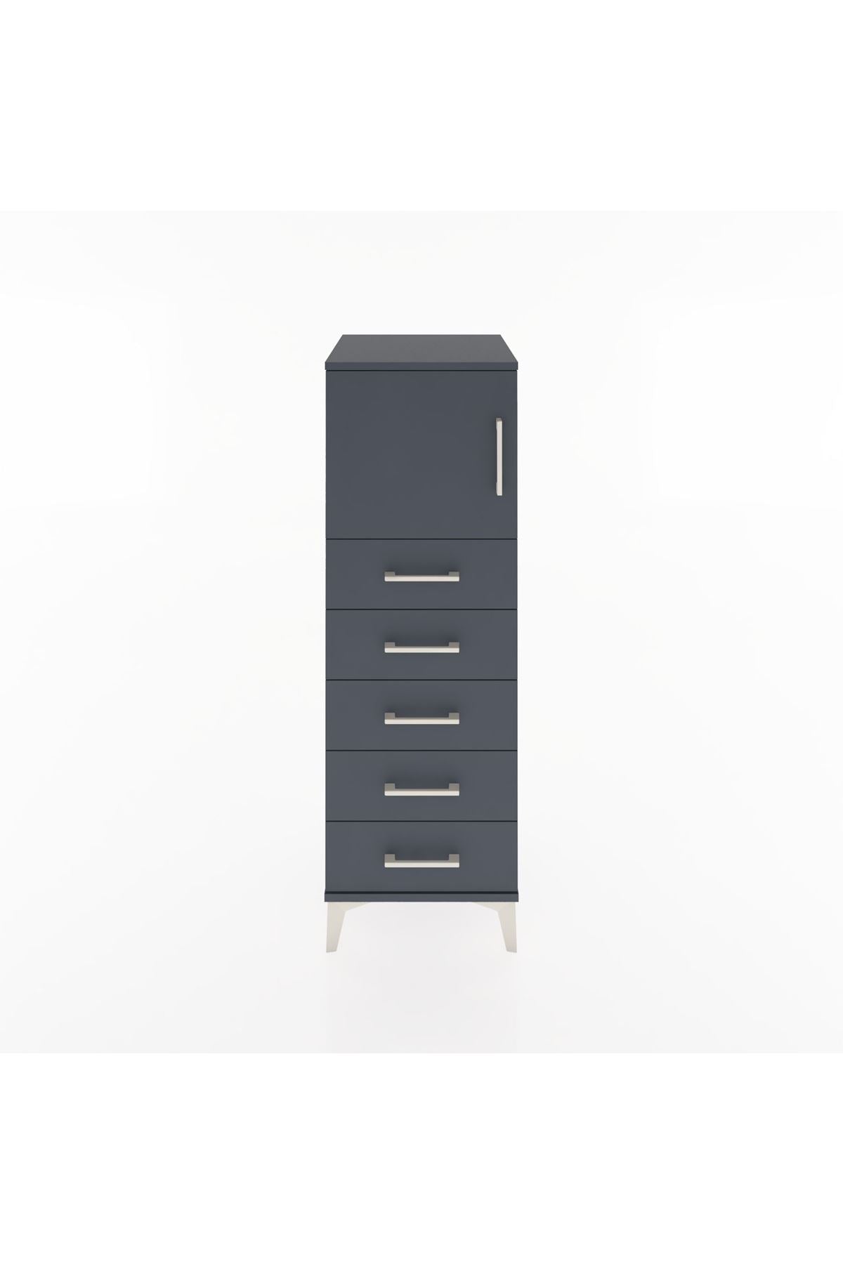Hyperion Dolap Tek Raflı 5 Çekmeceli Tek Kapaklı 44x44x134 Antrasit-Antrasit
