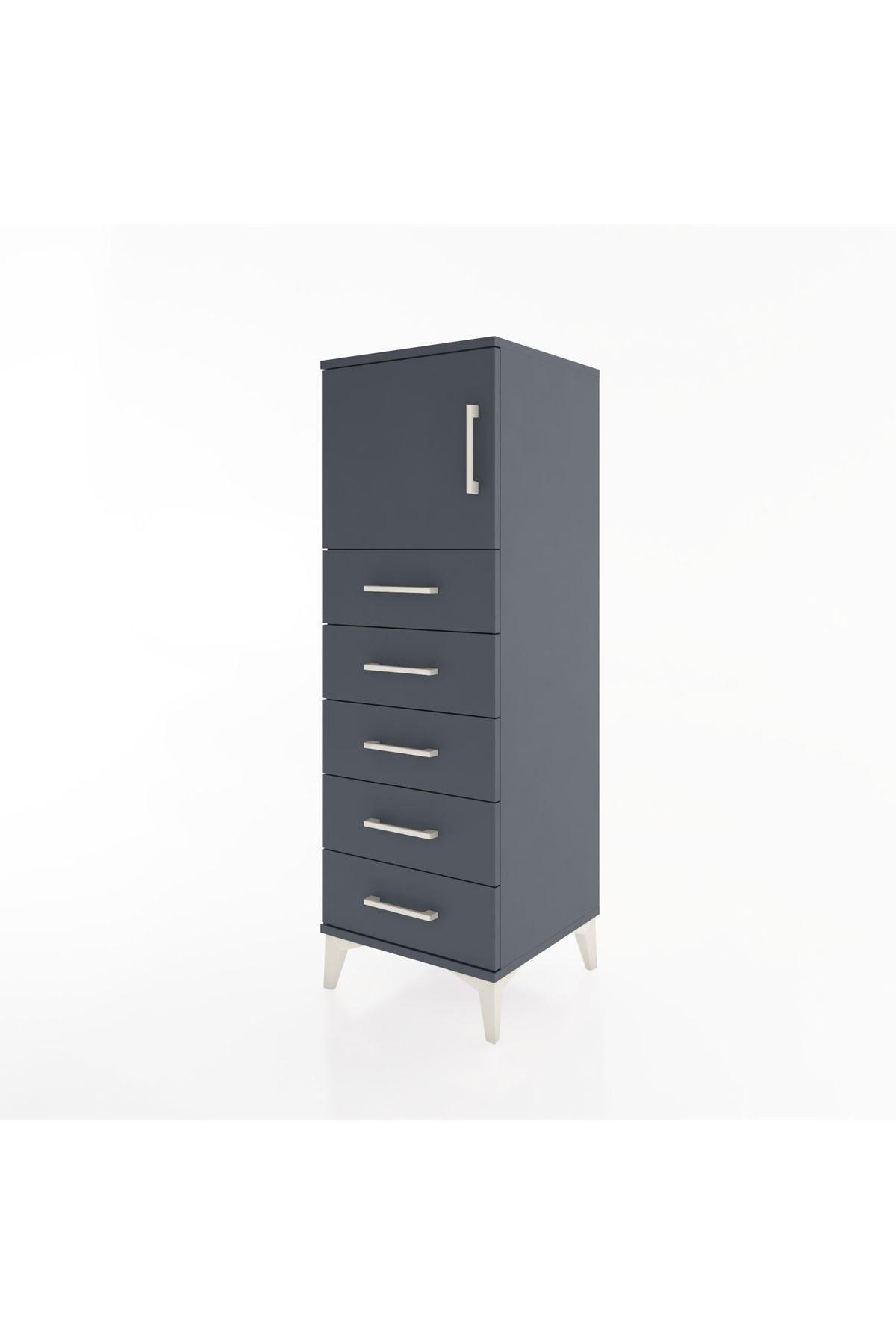 Hyperion Dolap Tek Raflı 5 Çekmeceli Tek Kapaklı 44x44x134 Antrasit-Antrasit