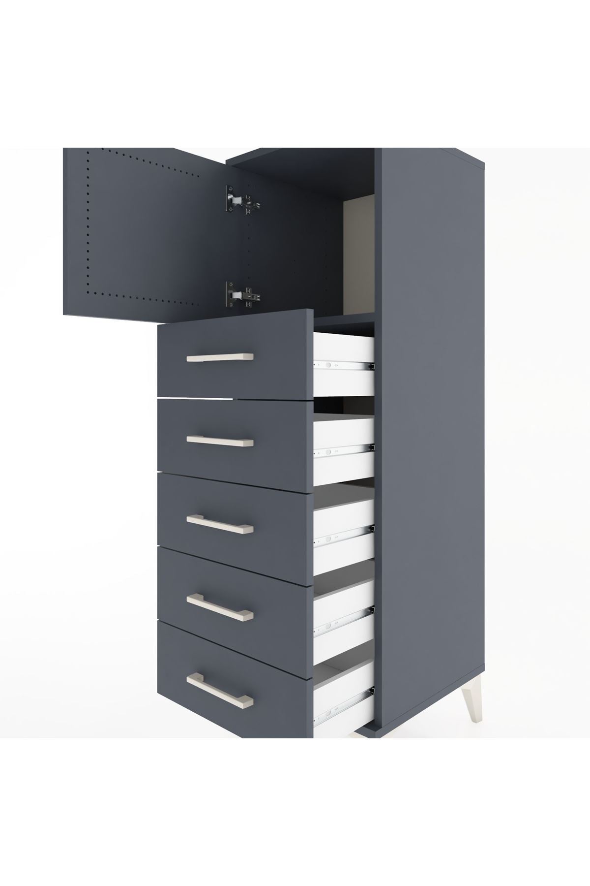 Hyperion Dolap Tek Raflı 5 Çekmeceli Tek Kapaklı 44x44x134 Antrasit-Antrasit