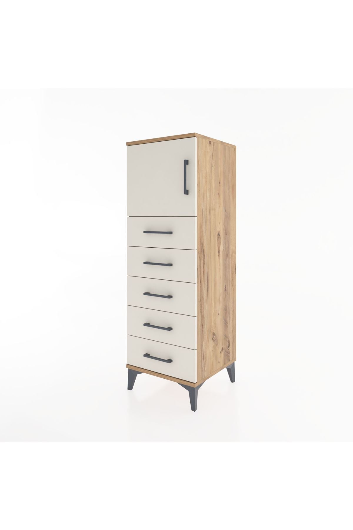 Hyperion Dolap Tek Raflı 5 Çekmeceli Tek Kapaklı 44x44x134 Çam-Aytaşı
