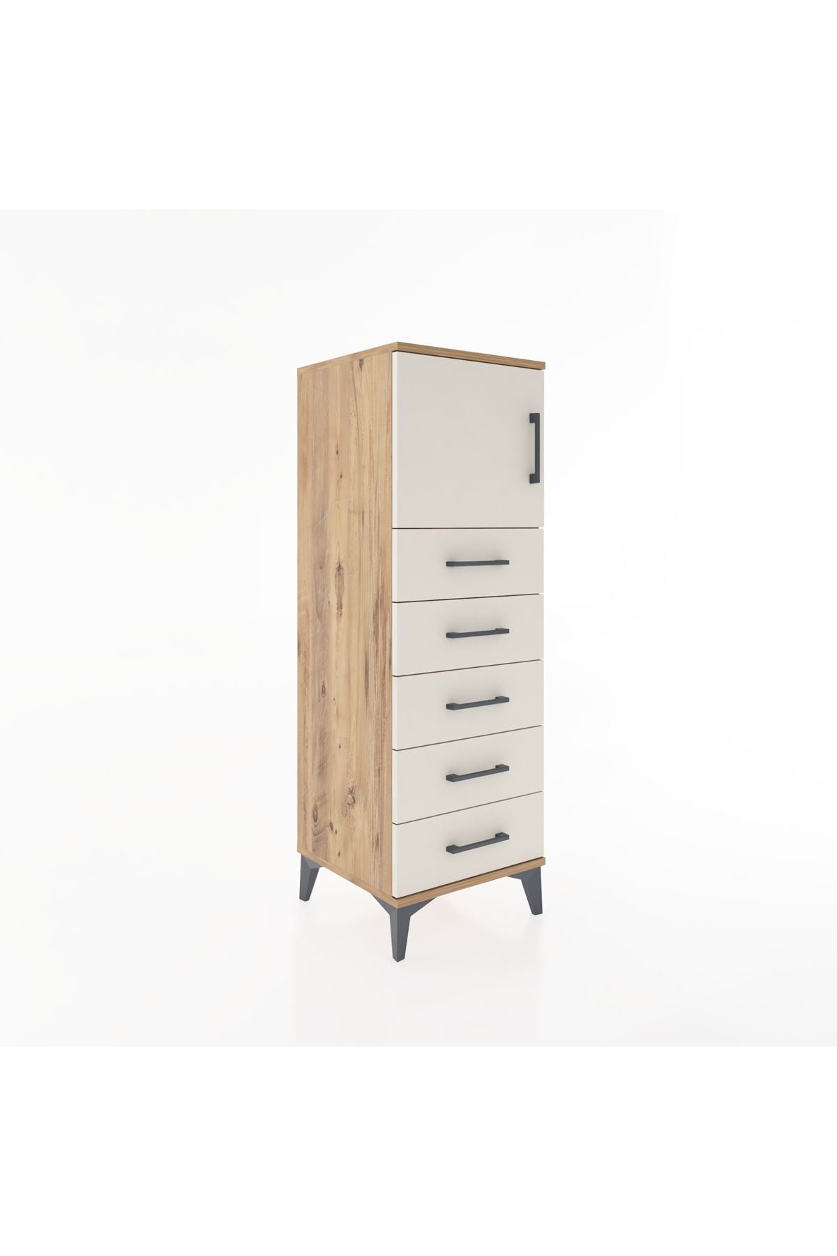 Hyperion Dolap Tek Raflı 5 Çekmeceli Tek Kapaklı 44x44x134 Çam-Aytaşı