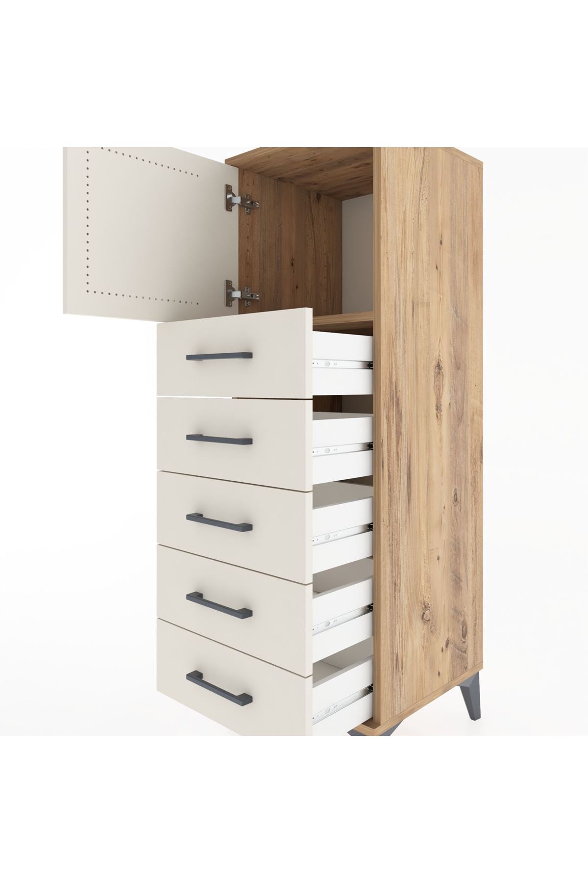 Hyperion Dolap Tek Raflı 5 Çekmeceli Tek Kapaklı 44x44x134 Çam-Aytaşı