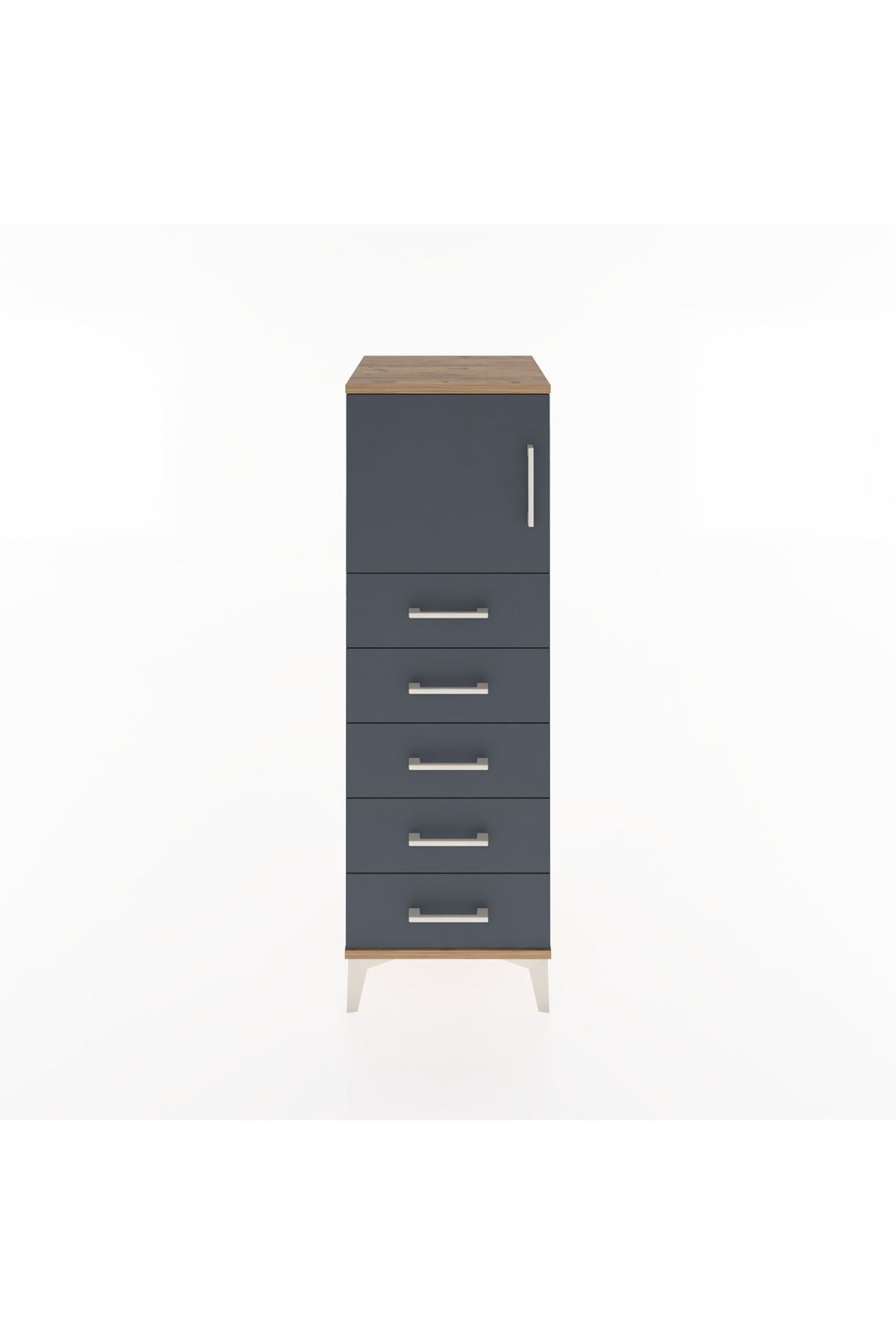 Hyperion Dolap Tek Raflı 5 Çekmeceli Tek Kapaklı 44x44x134 Çam-Antrasit