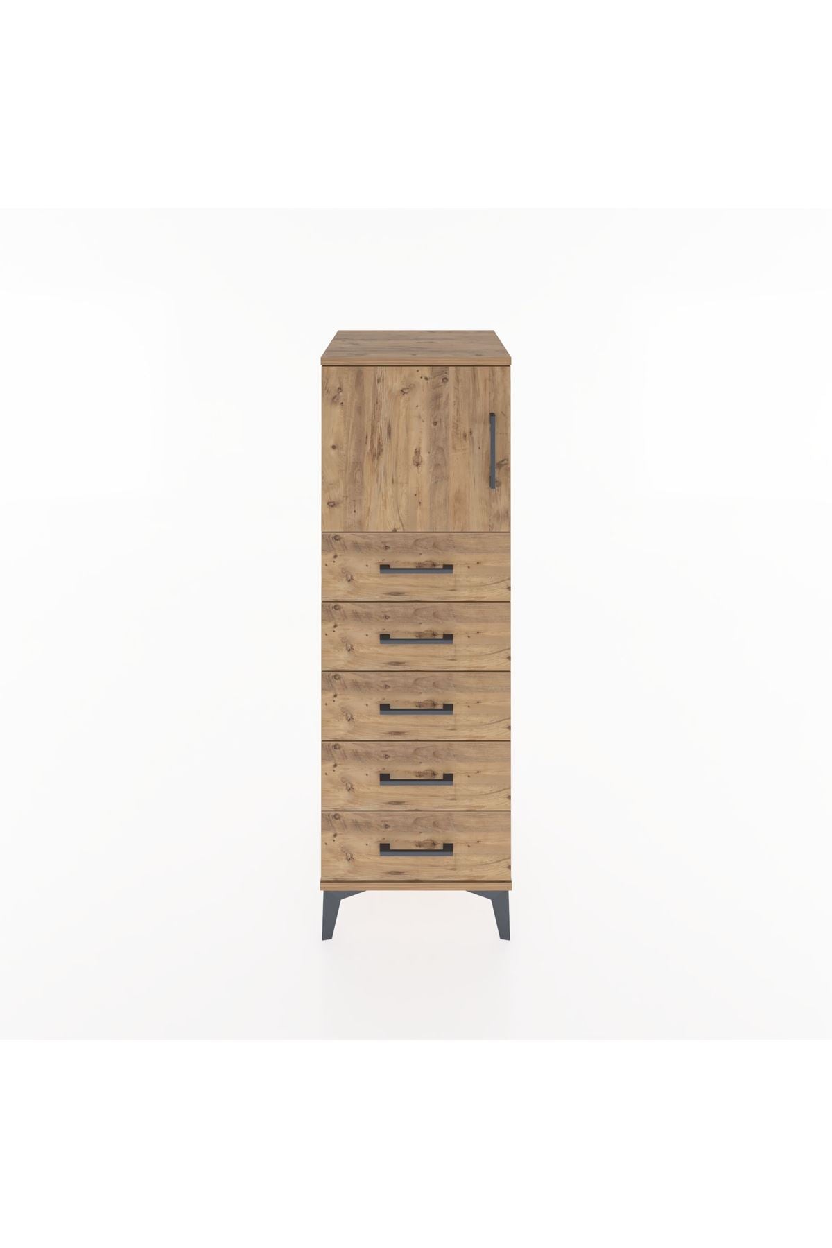 Hyperion Dolap Tek Raflı 5 Çekmeceli Tek Kapaklı 44x44x134 Çam-Çam