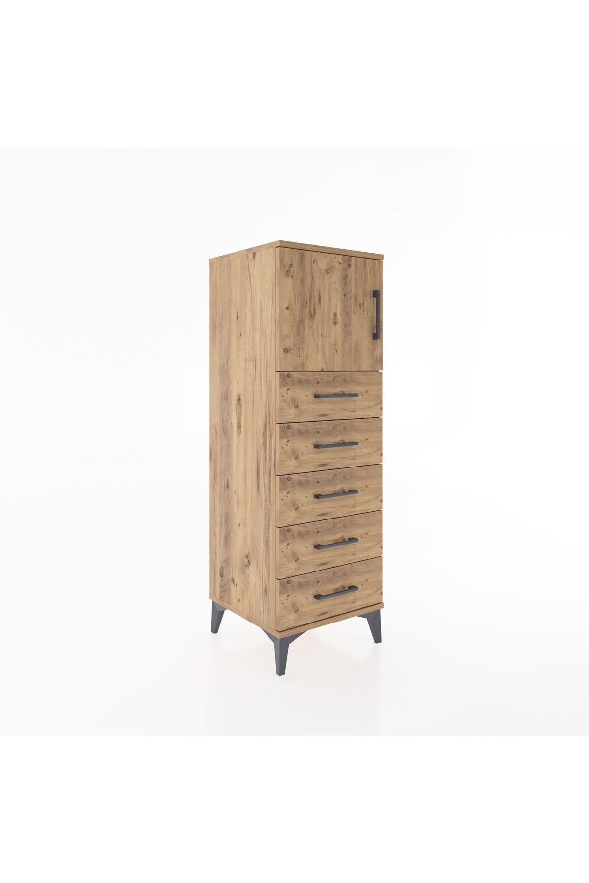 Hyperion Dolap Tek Raflı 5 Çekmeceli Tek Kapaklı 44x44x134 Çam-Çam