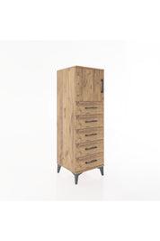 Hyperion Dolap Tek Raflı 5 Çekmeceli Tek Kapaklı 44x44x134 Çam-Çam