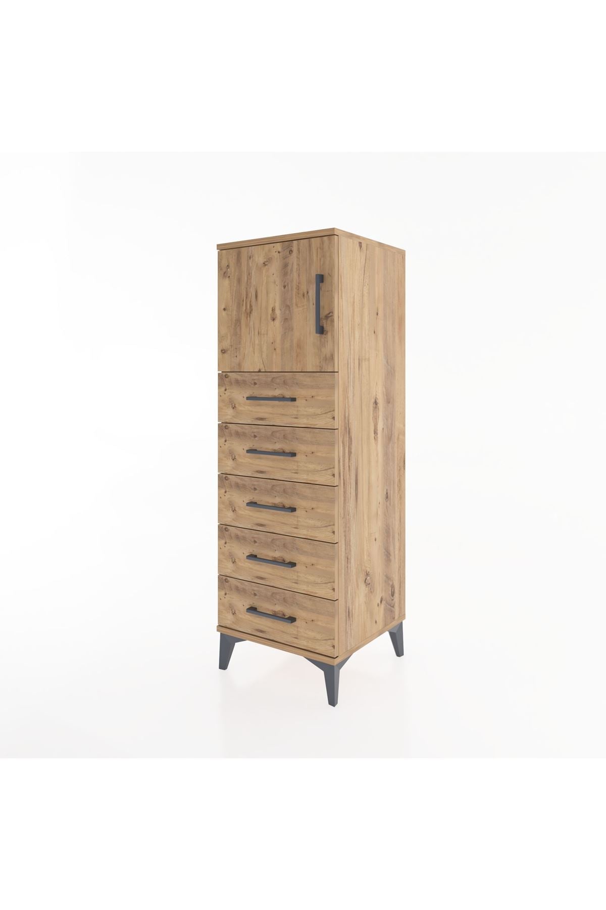 Hyperion Dolap Tek Raflı 5 Çekmeceli Tek Kapaklı 44x44x134 Çam-Çam