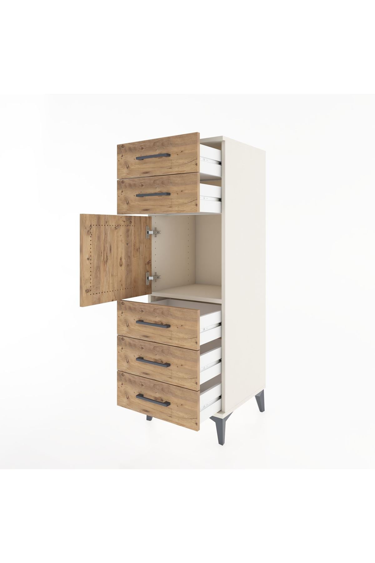 Hyperion Dolap Tek Raflı 5 Çekmeceli Tek Kapaklı 44x44x134 Aytaşı-Çam