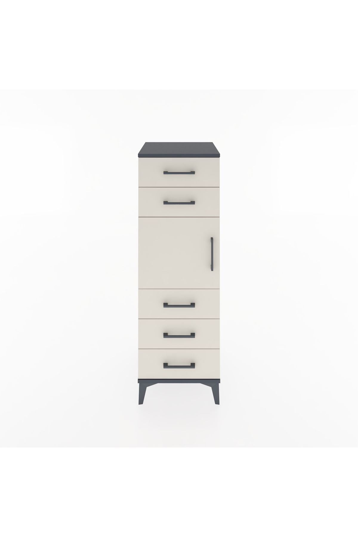 Hyperion Dolap Tek Raflı 5 Çekmeceli Tek Kapaklı 44x44x134 Antrasit-Aytaşı