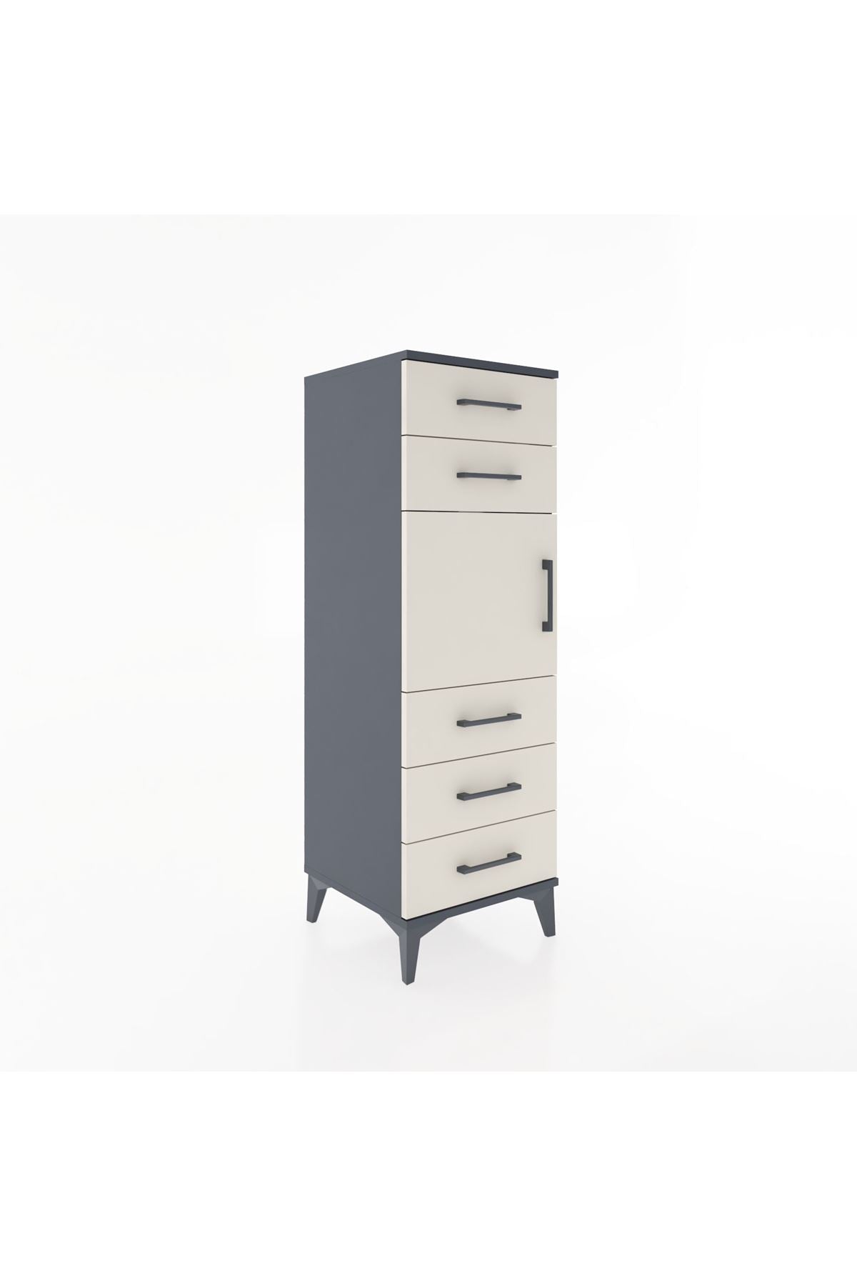 Hyperion Dolap Tek Raflı 5 Çekmeceli Tek Kapaklı 44x44x134 Antrasit-Aytaşı