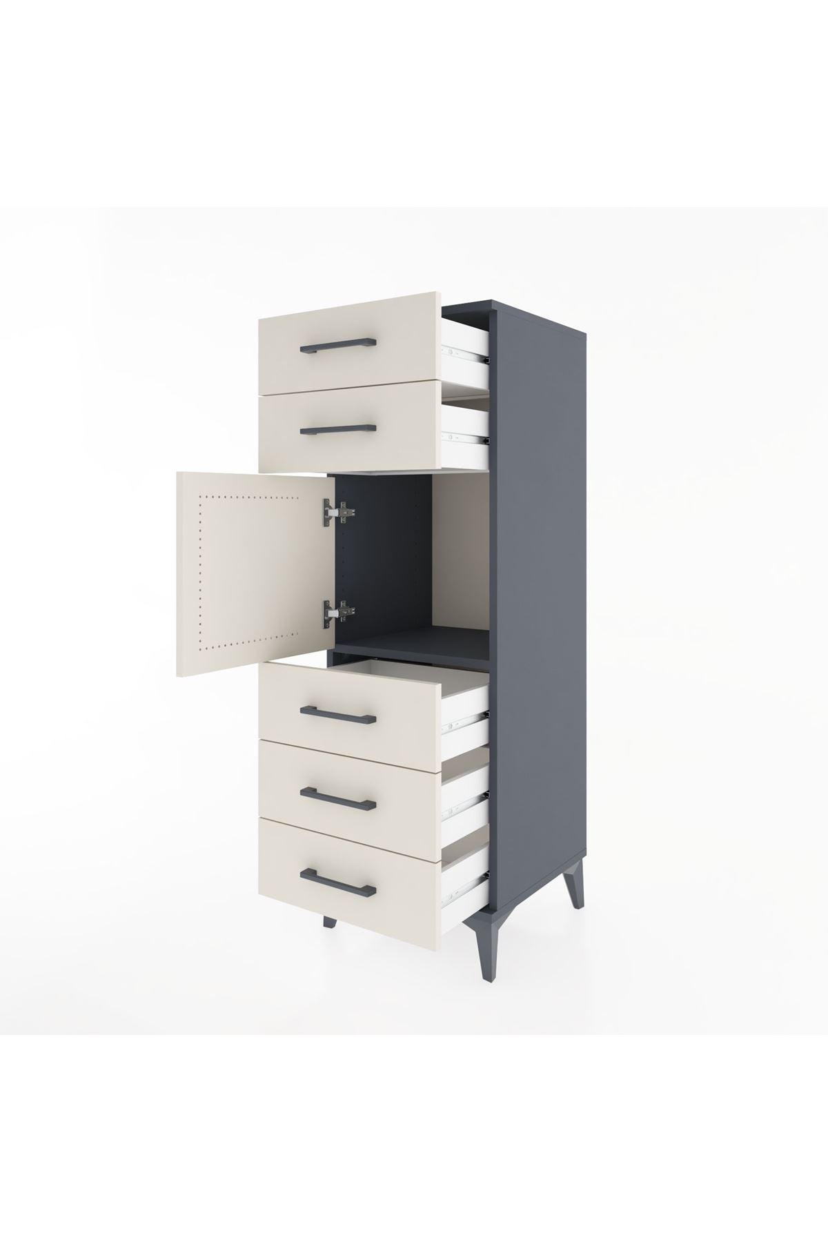 Hyperion Dolap Tek Raflı 5 Çekmeceli Tek Kapaklı 44x44x134 Antrasit-Aytaşı