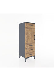 Hyperion Dolap Tek Raflı 5 Çekmeceli Tek Kapaklı 44x44x134 Antrasit-Çam