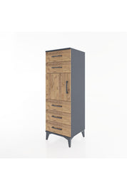 Hyperion Dolap Tek Raflı 5 Çekmeceli Tek Kapaklı 44x44x134 Antrasit-Çam