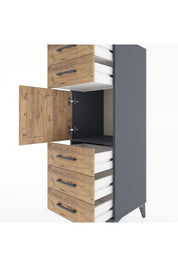 Hyperion Dolap Tek Raflı 5 Çekmeceli Tek Kapaklı 44x44x134 Antrasit-Çam