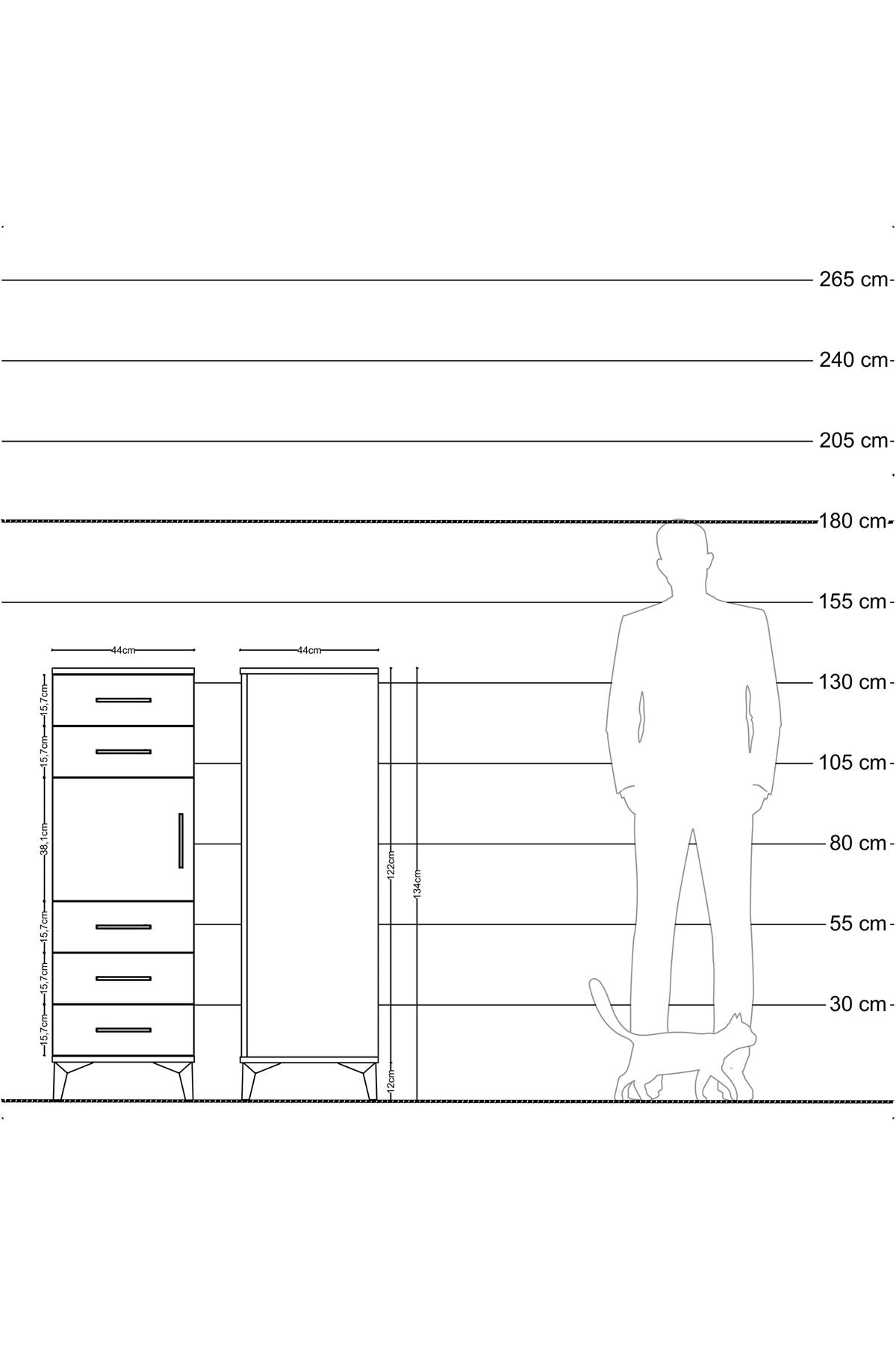 Hyperion Dolap Tek Raflı 5 Çekmeceli Tek Kapaklı 44x44x134 Antrasit-Çam
