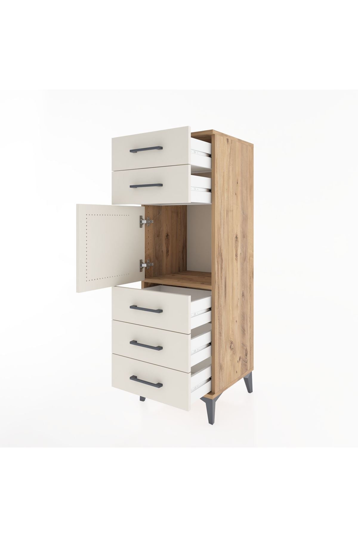 Hyperion Dolap Tek Raflı 5 Çekmeceli Tek Kapaklı 44x44x134 Çam-Aytaşı