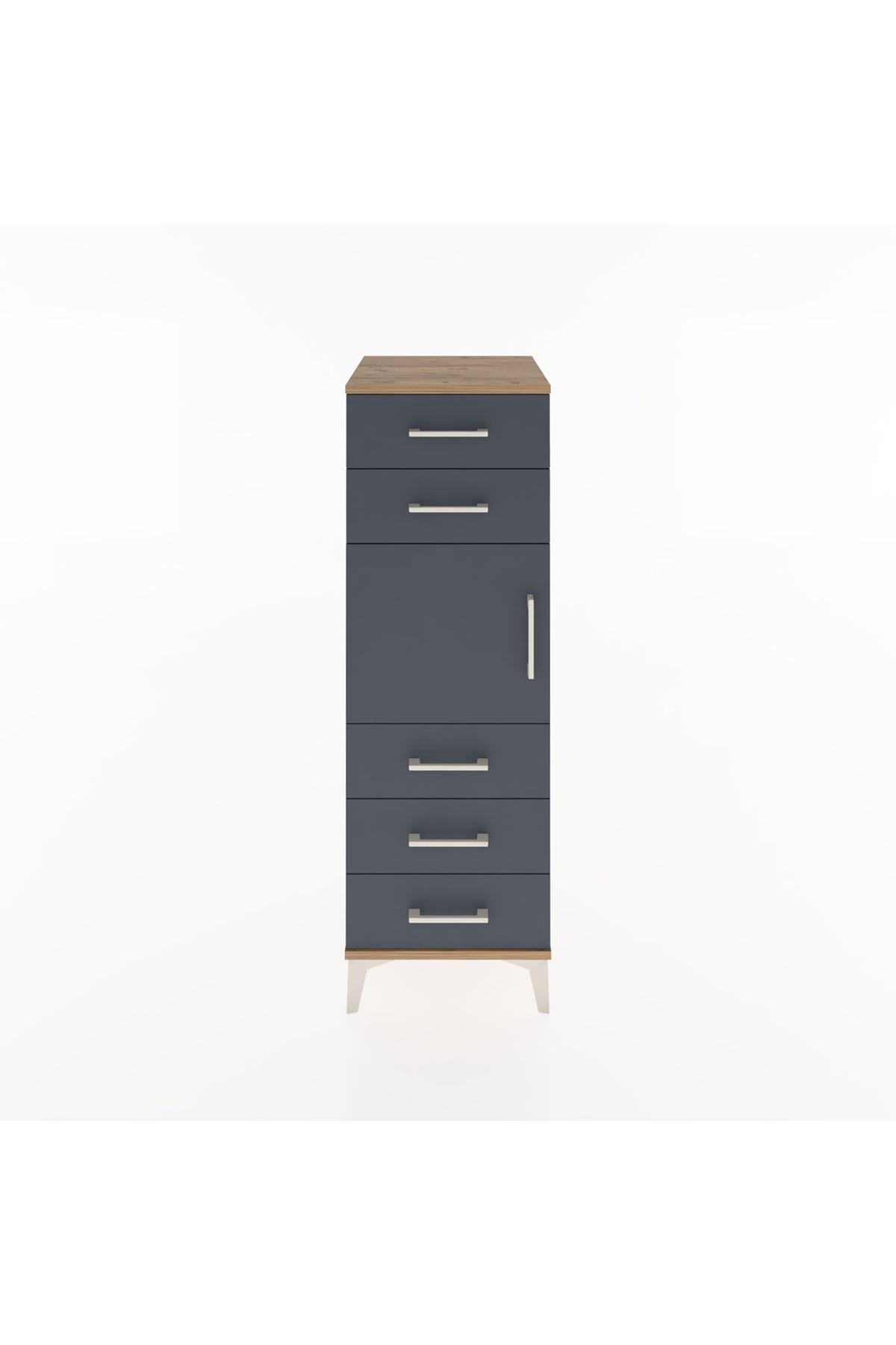 Hyperion Dolap Tek Raflı 5 Çekmeceli Tek Kapaklı 44x44x134 Çam-Antrasit