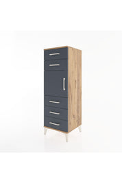 Hyperion Dolap Tek Raflı 5 Çekmeceli Tek Kapaklı 44x44x134 Çam-Antrasit