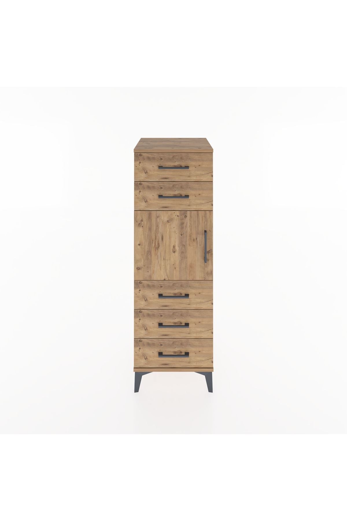 Hyperion Dolap Tek Raflı 5 Çekmeceli Tek Kapaklı 44x44x134 Çam-Çam