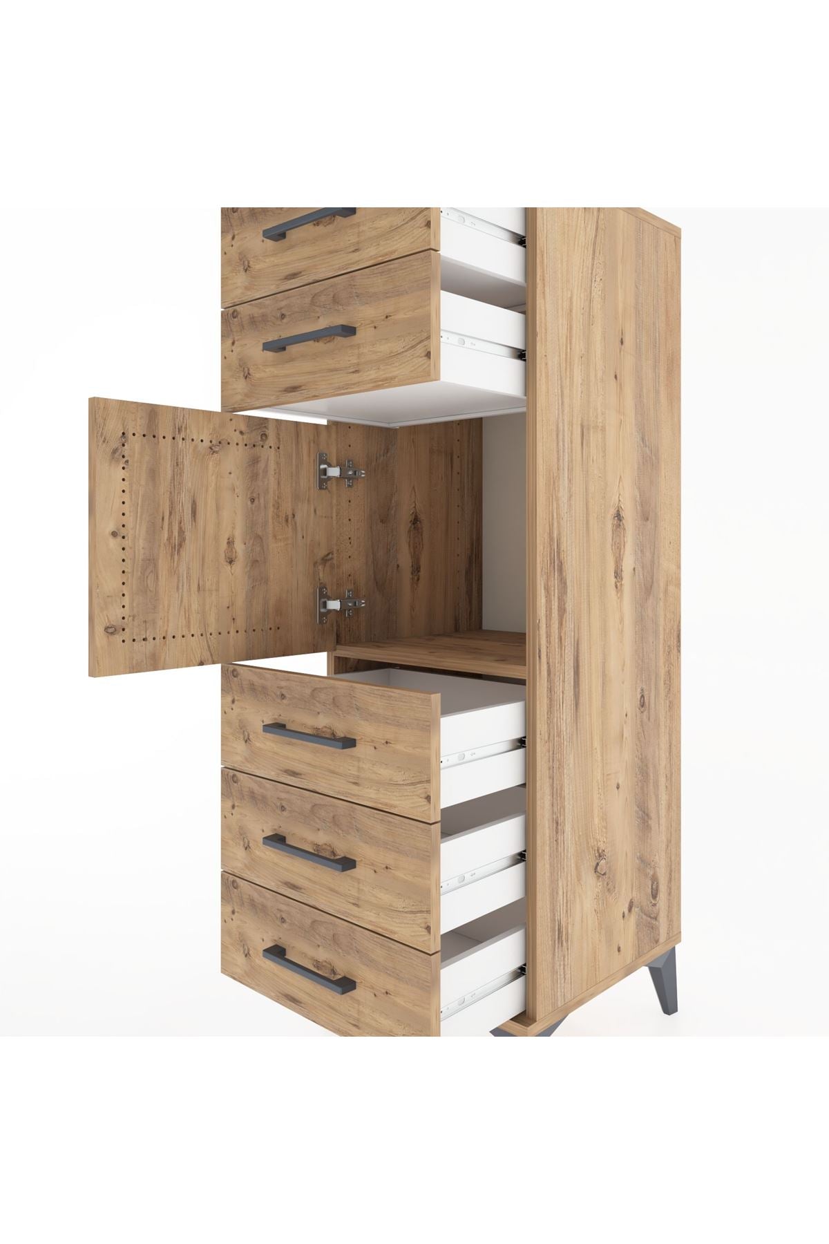 Hyperion Dolap Tek Raflı 5 Çekmeceli Tek Kapaklı 44x44x134 Çam-Çam