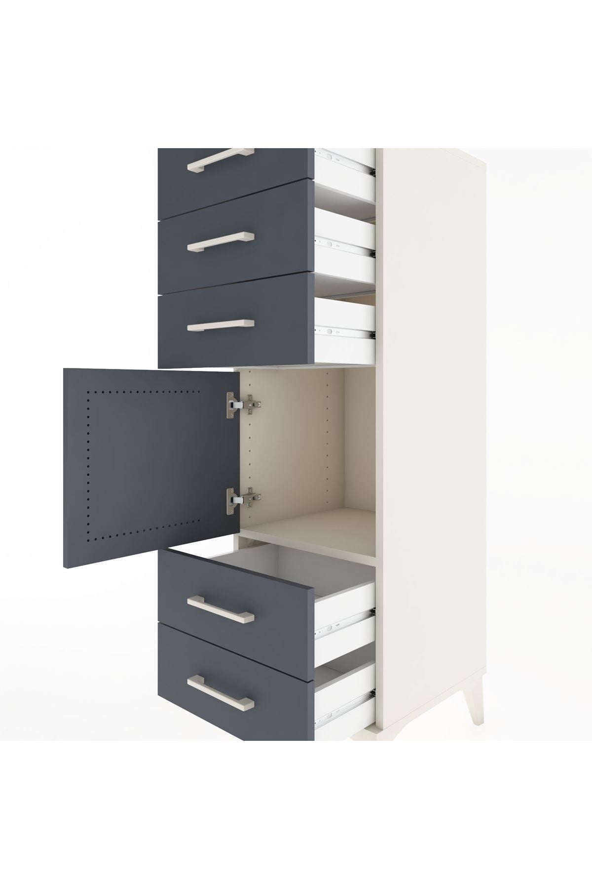 Hyperion Dolap Tek Raflı 5 Çekmeceli Tek Kapaklı 44x44x134 Aytaşı-Antrasit