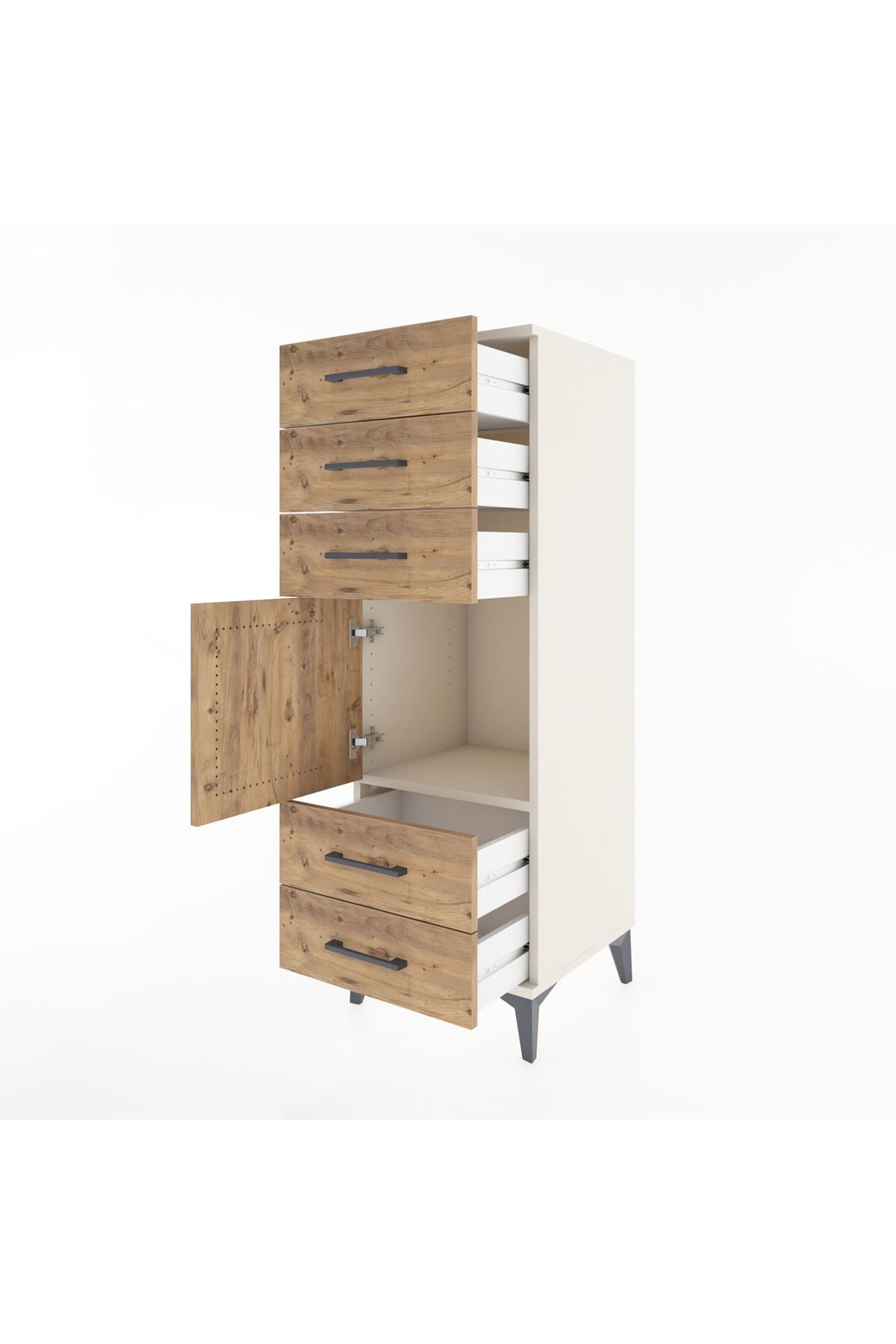 Hyperion Dolap Tek Raflı 5 Çekmeceli Tek Kapaklı 44x44x134 Aytaşı-Çam