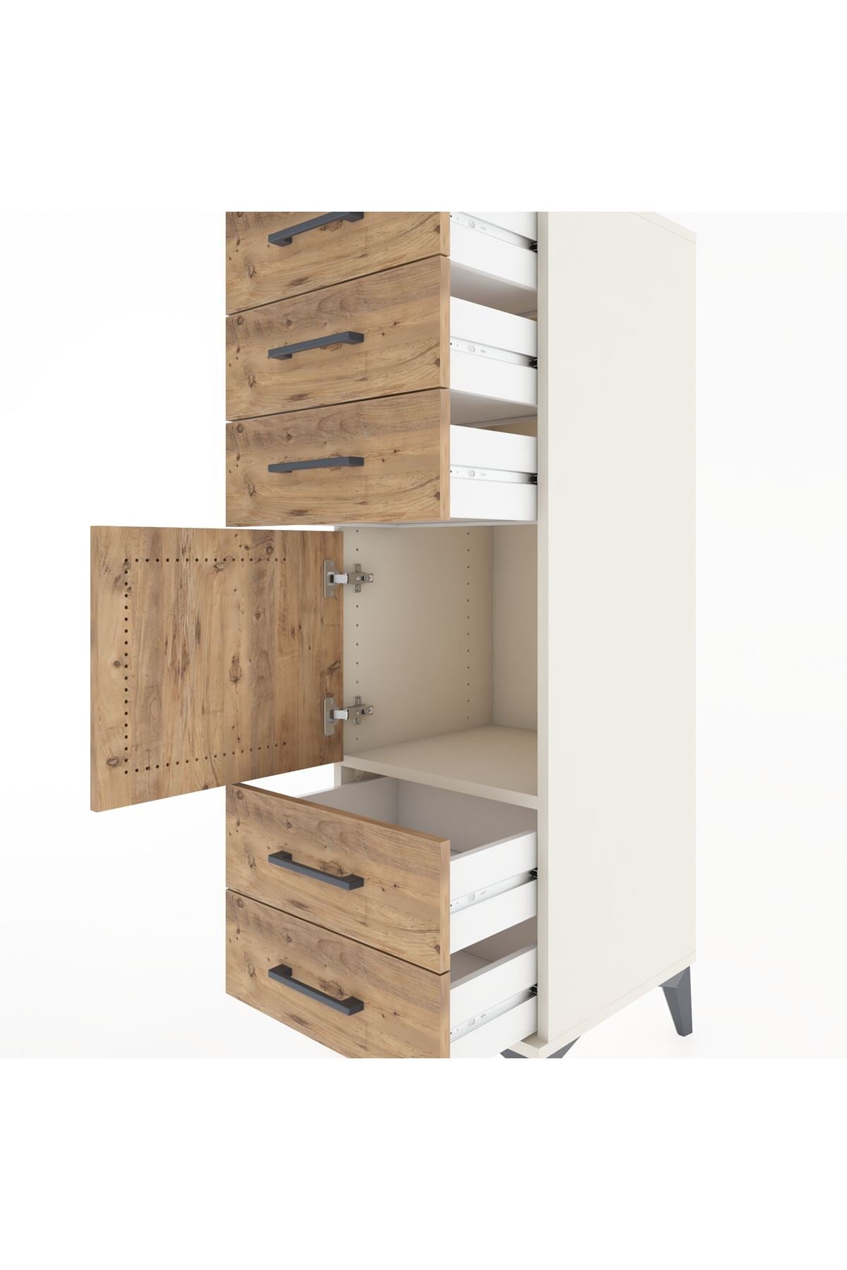 Hyperion Dolap Tek Raflı 5 Çekmeceli Tek Kapaklı 44x44x134 Aytaşı-Çam