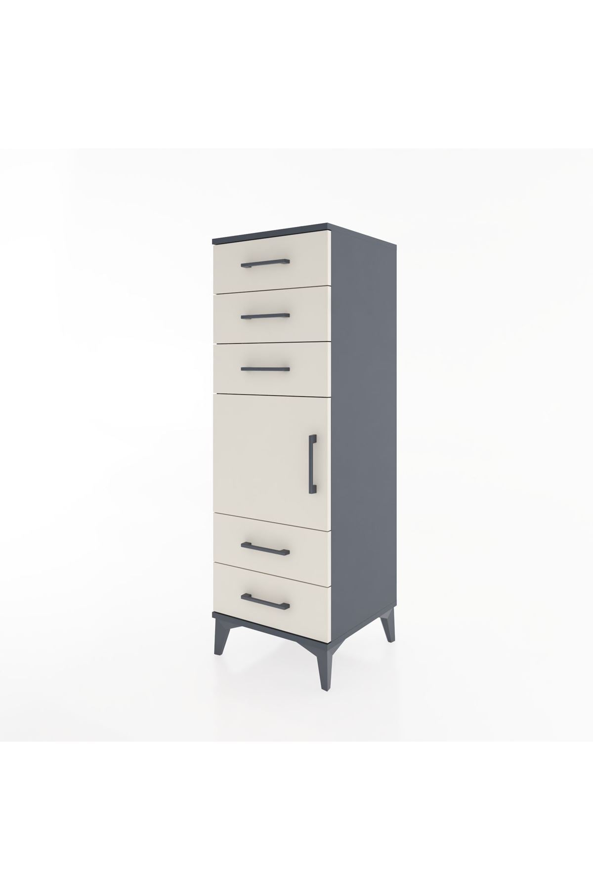 Hyperion Dolap Tek Raflı 5 Çekmeceli Tek Kapaklı 44x44x134 Antrasit-Aytaşı