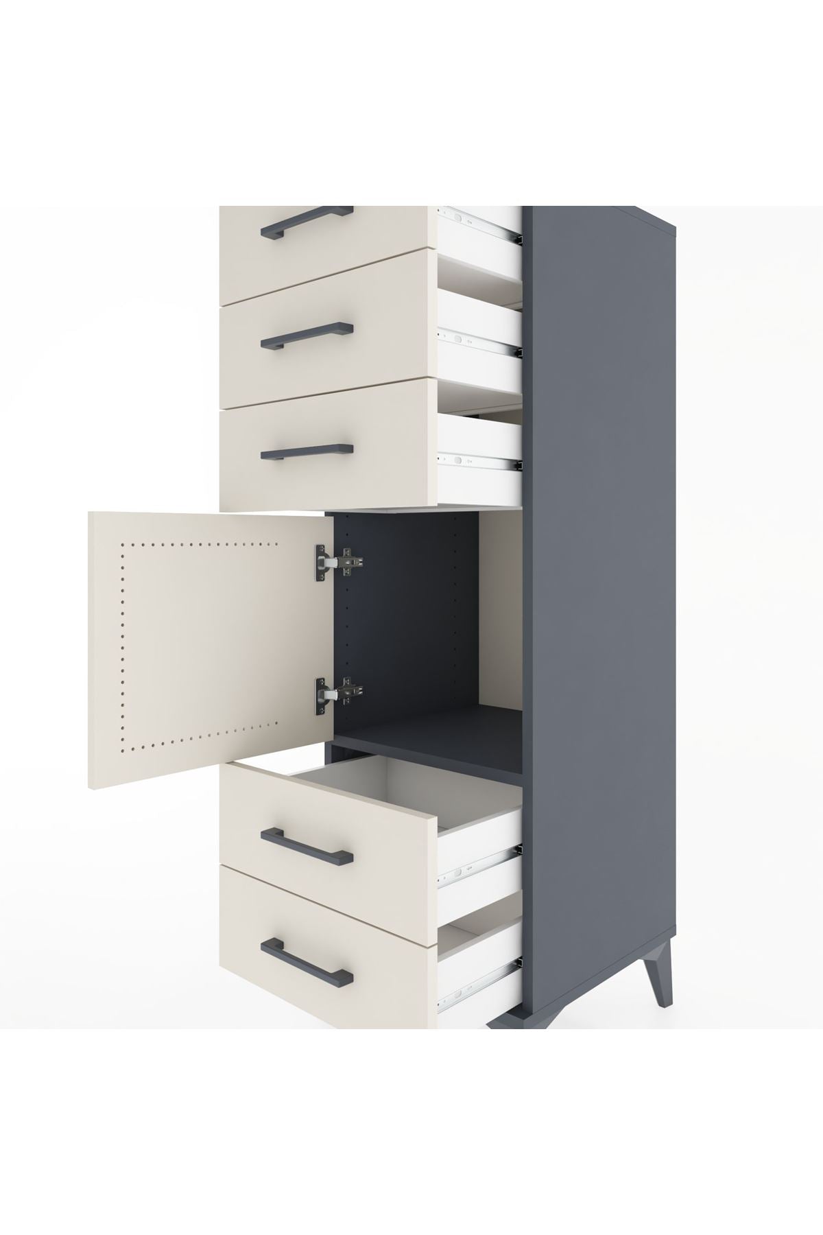 Hyperion Dolap Tek Raflı 5 Çekmeceli Tek Kapaklı 44x44x134 Antrasit-Aytaşı