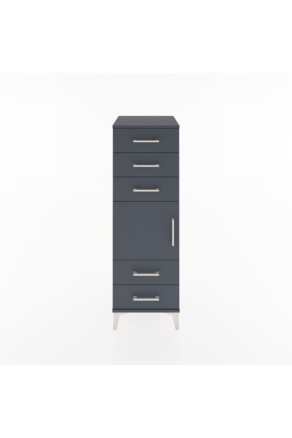 Hyperion Dolap Tek Raflı 5 Çekmeceli Tek Kapaklı 44x44x134 Antrasit-Antrasit