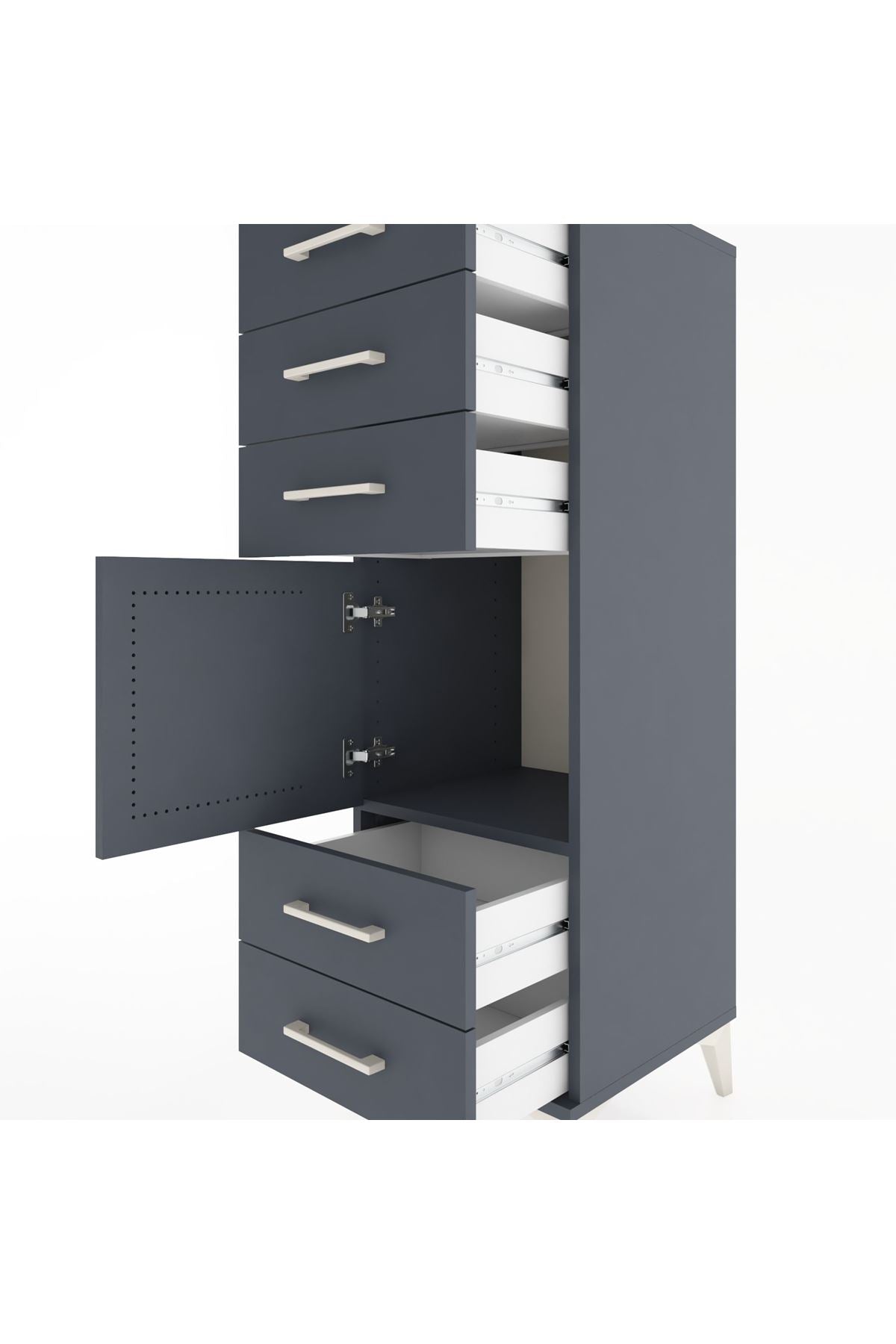 Hyperion Dolap Tek Raflı 5 Çekmeceli Tek Kapaklı 44x44x134 Antrasit-Antrasit