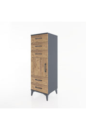 Hyperion Dolap Tek Raflı 5 Çekmeceli Tek Kapaklı 44x44x134 Antrasit-Çam