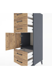 Hyperion Dolap Tek Raflı 5 Çekmeceli Tek Kapaklı 44x44x134 Antrasit-Çam