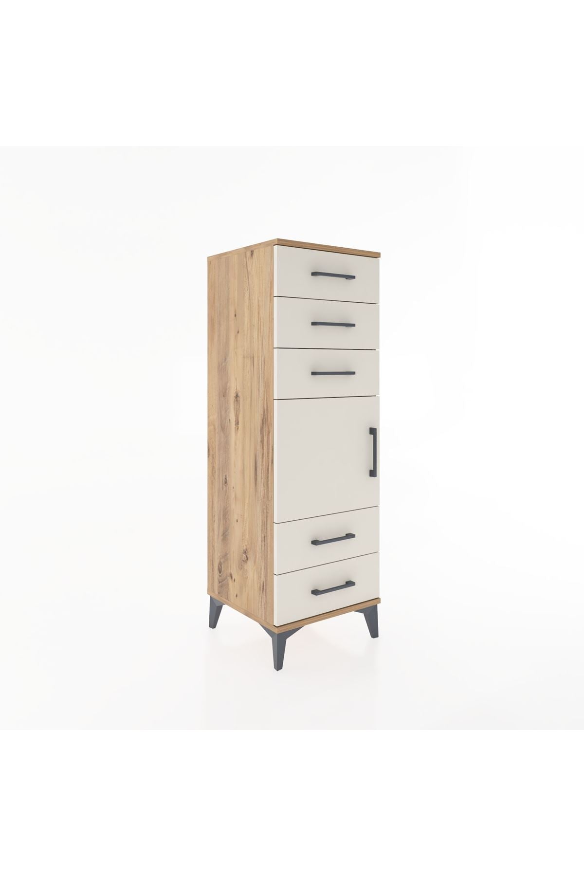 Hyperion Dolap Tek Raflı 5 Çekmeceli Tek Kapaklı 44x44x134 Çam-Aytaşı