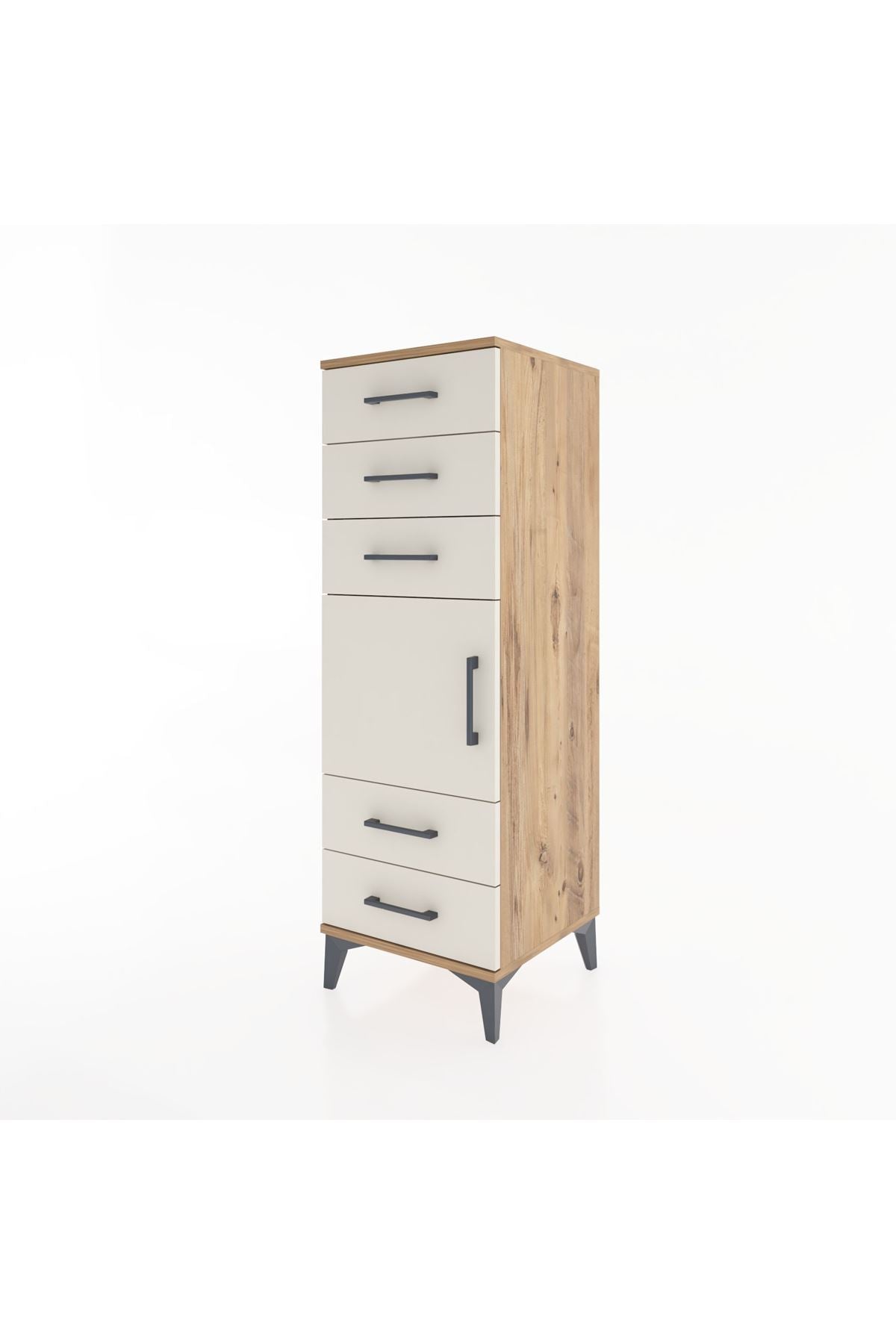 Hyperion Dolap Tek Raflı 5 Çekmeceli Tek Kapaklı 44x44x134 Çam-Aytaşı