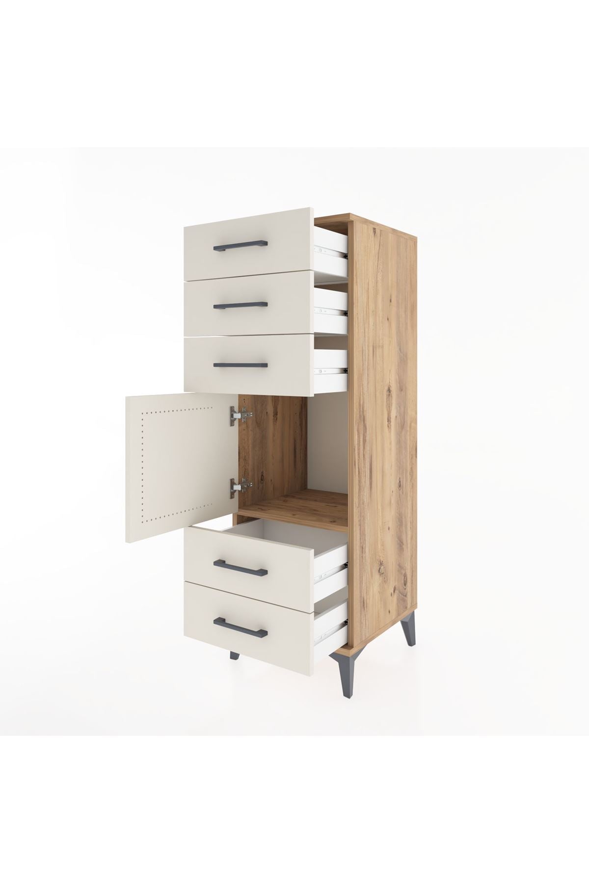 Hyperion Dolap Tek Raflı 5 Çekmeceli Tek Kapaklı 44x44x134 Çam-Aytaşı