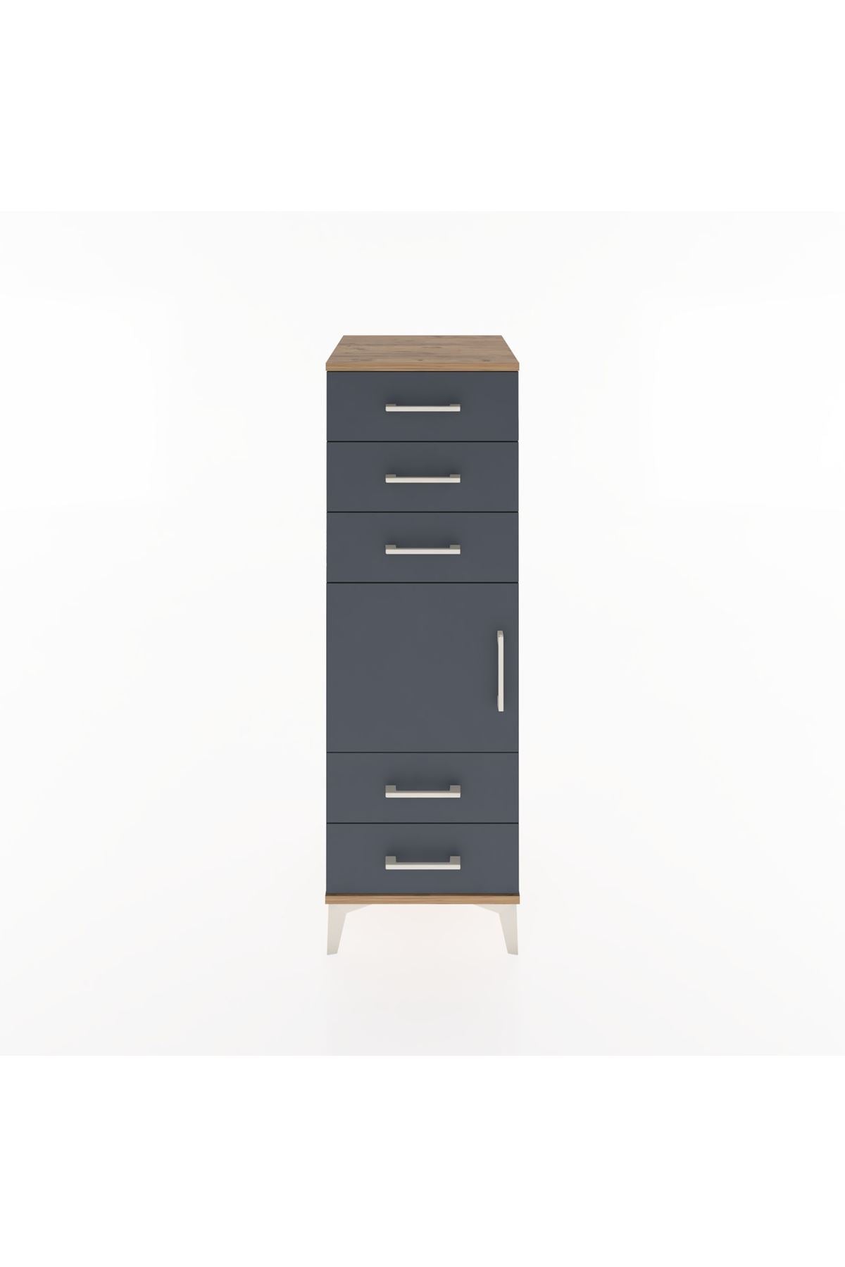 Hyperion Dolap Tek Raflı 5 Çekmeceli Tek Kapaklı 44x44x134 Çam-Antrasit