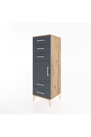 Hyperion Dolap Tek Raflı 5 Çekmeceli Tek Kapaklı 44x44x134 Çam-Antrasit