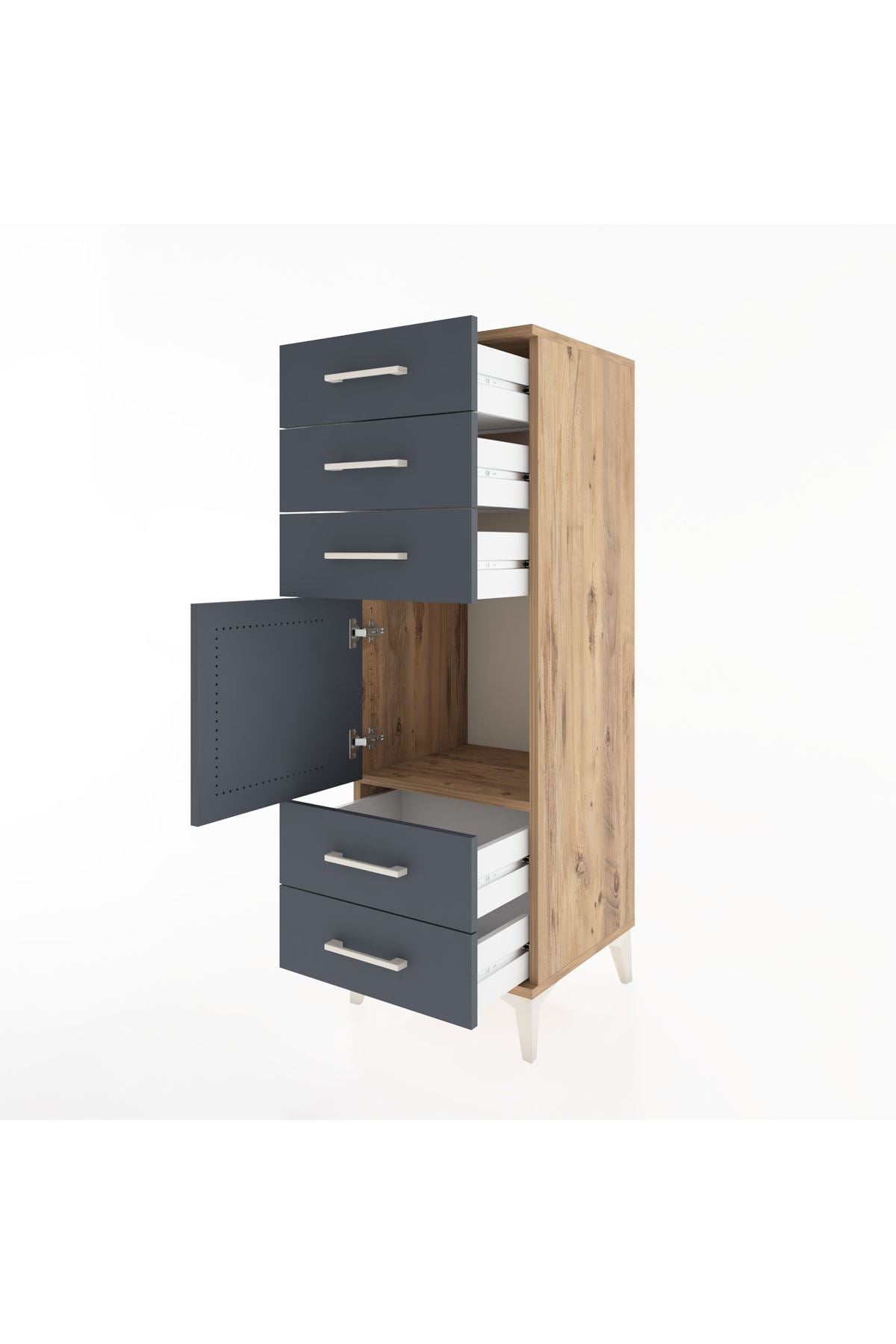 Hyperion Dolap Tek Raflı 5 Çekmeceli Tek Kapaklı 44x44x134 Çam-Antrasit