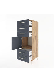 Hyperion Dolap Tek Raflı 5 Çekmeceli Tek Kapaklı 44x44x134 Çam-Antrasit