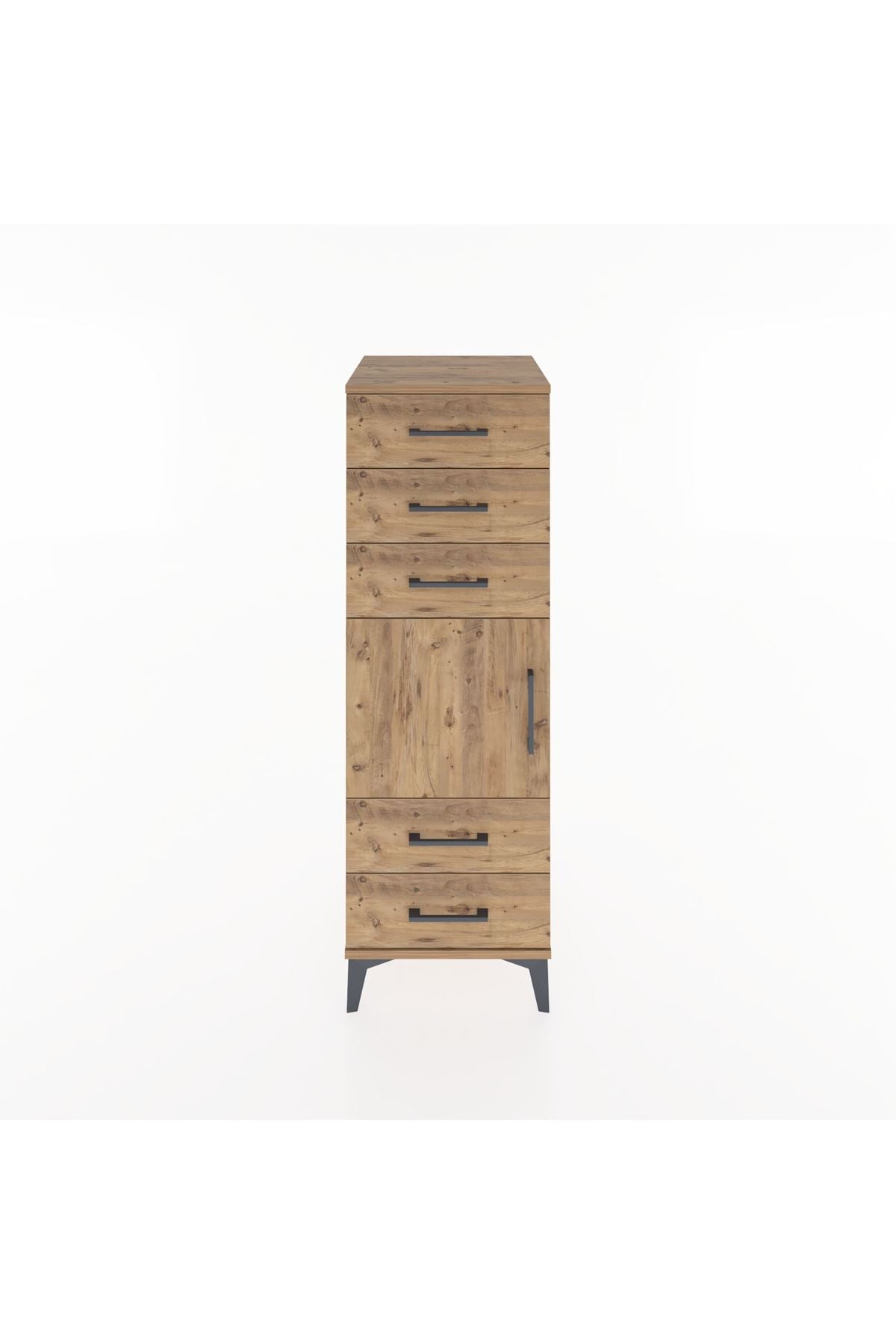 Hyperion Dolap Tek Raflı 5 Çekmeceli Tek Kapaklı 44x44x134 Çam-Çam