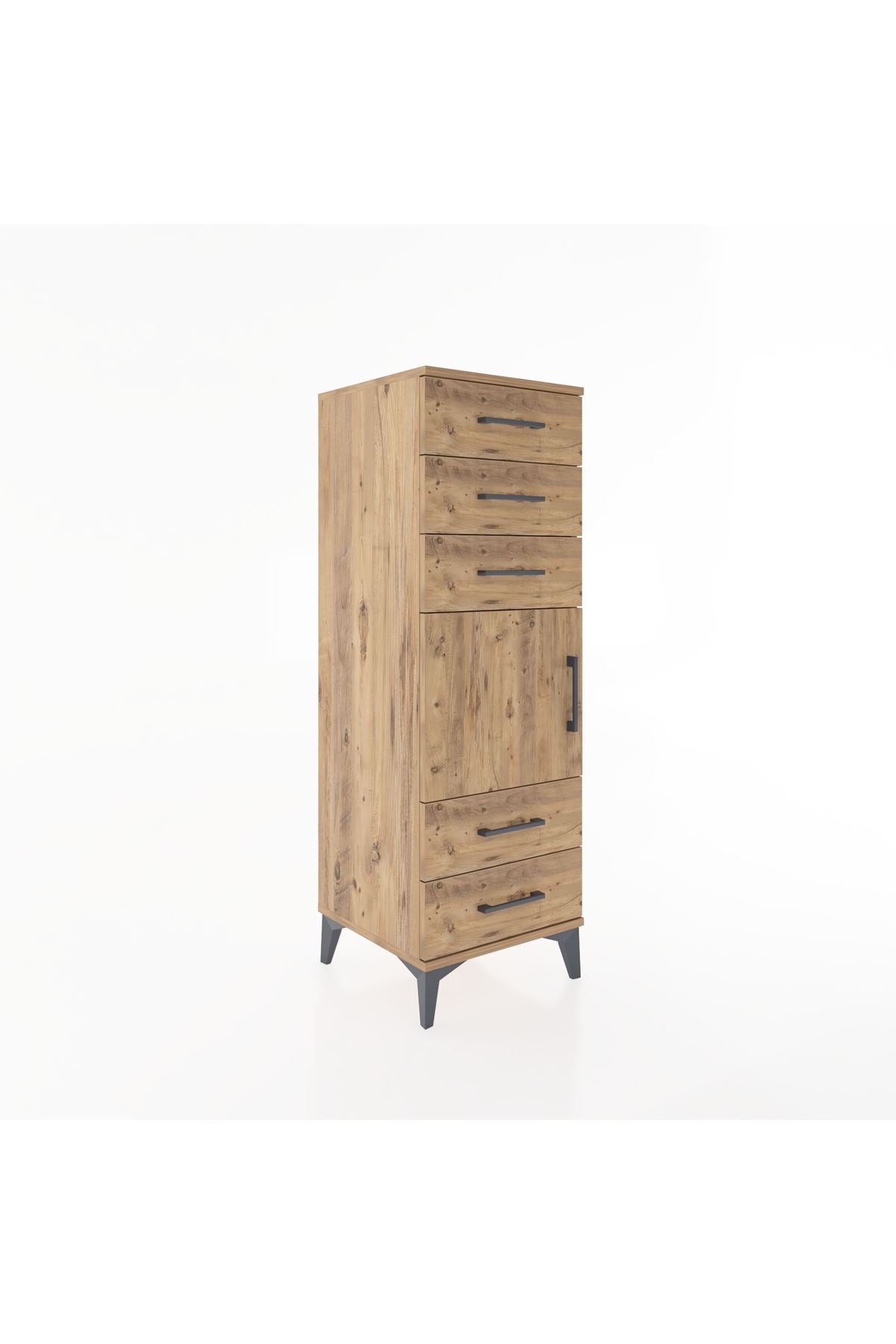 Hyperion Dolap Tek Raflı 5 Çekmeceli Tek Kapaklı 44x44x134 Çam-Çam