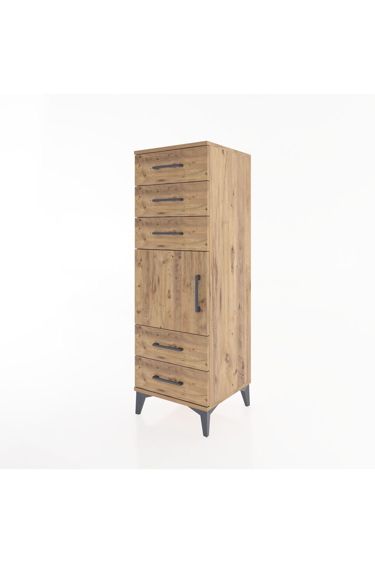 Hyperion Dolap Tek Raflı 5 Çekmeceli Tek Kapaklı 44x44x134 Çam-Çam